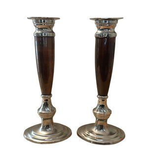 Traditional Elegant Silver Painted Candle Holders Heavy Made in India Set of 2